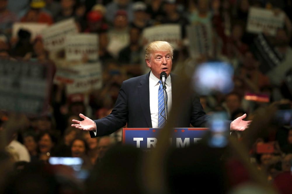 Donald Trump speaks at a rally on May 25, 2016 in Anaheim, Calif. (Photo by Spencer Platt/Getty)