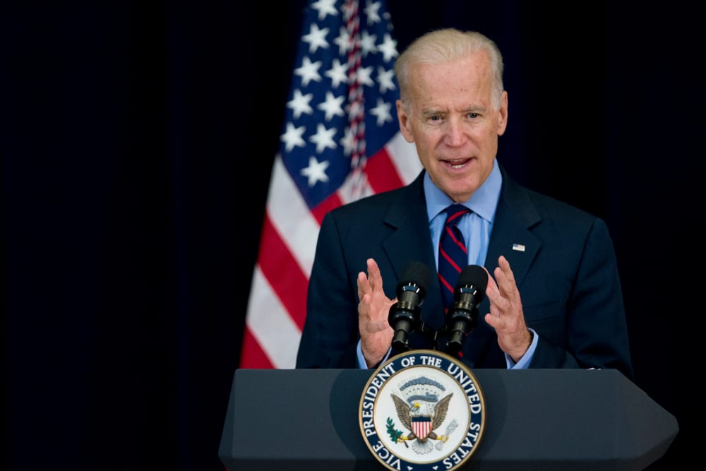 Vice President Joe Biden speaks at the State Department in Washington, Monday, April 14, 2014.