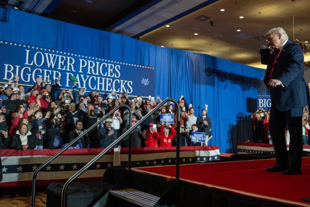 US President Donald Trump does a little dance after he delivered remarks on the economy in Mount Pocono