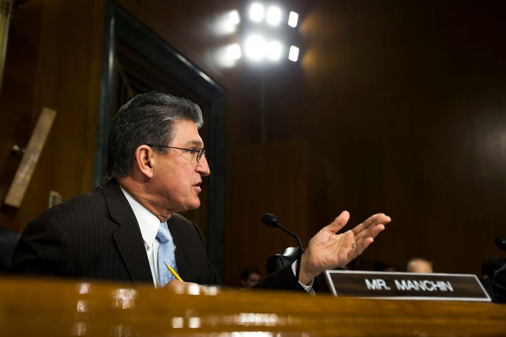 Joe Manchin (D-W.Va) speaks in the Dirksen Senate Office Building in Washington DC, Feb. 26, 2013.