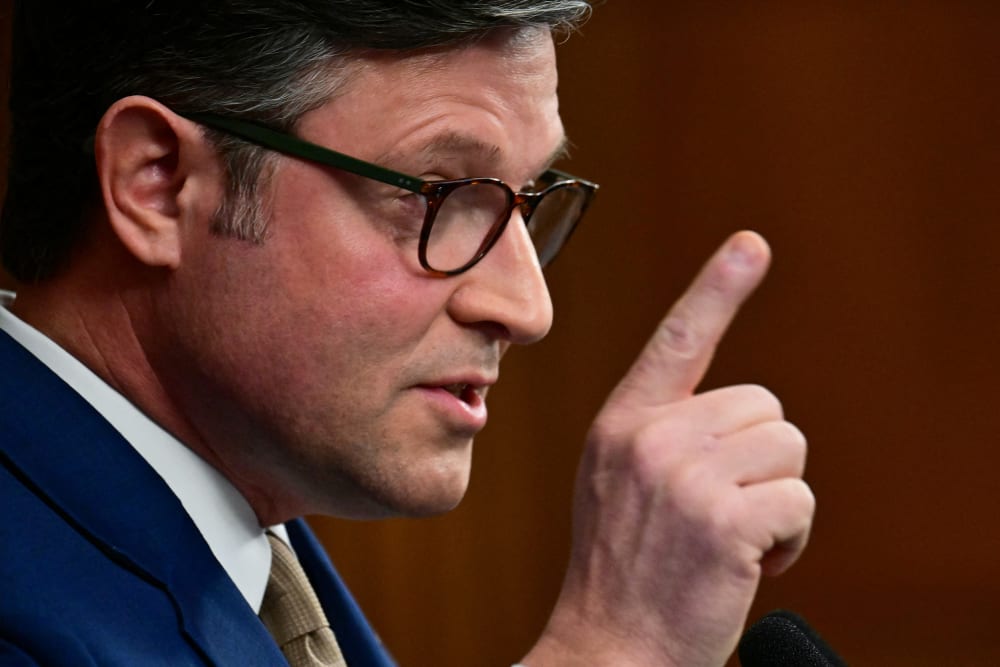 Speaker of the House Mike Johnson during a news conference at the Capitol on Nov. 3, 2025.