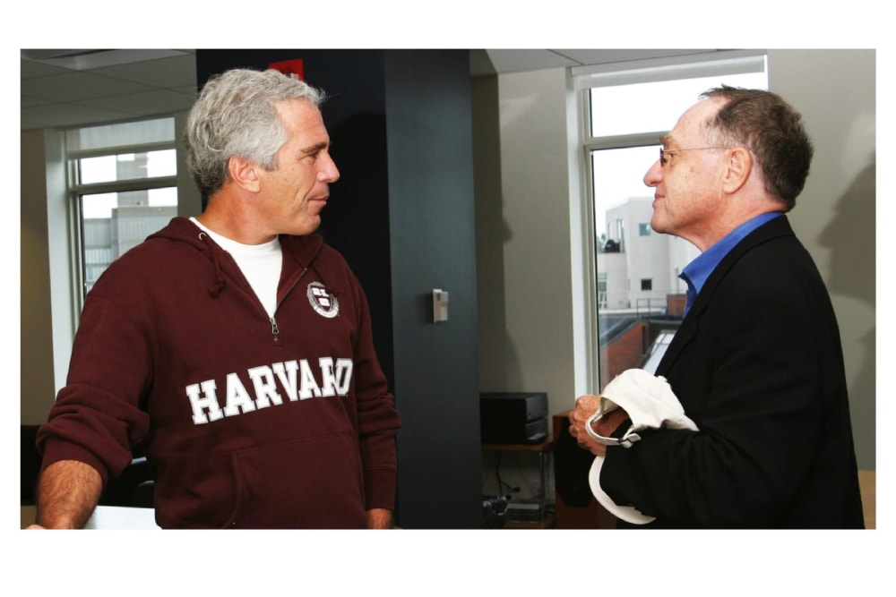 Jeffery Epstein and Alan Dershowitz are seen in an undated photo