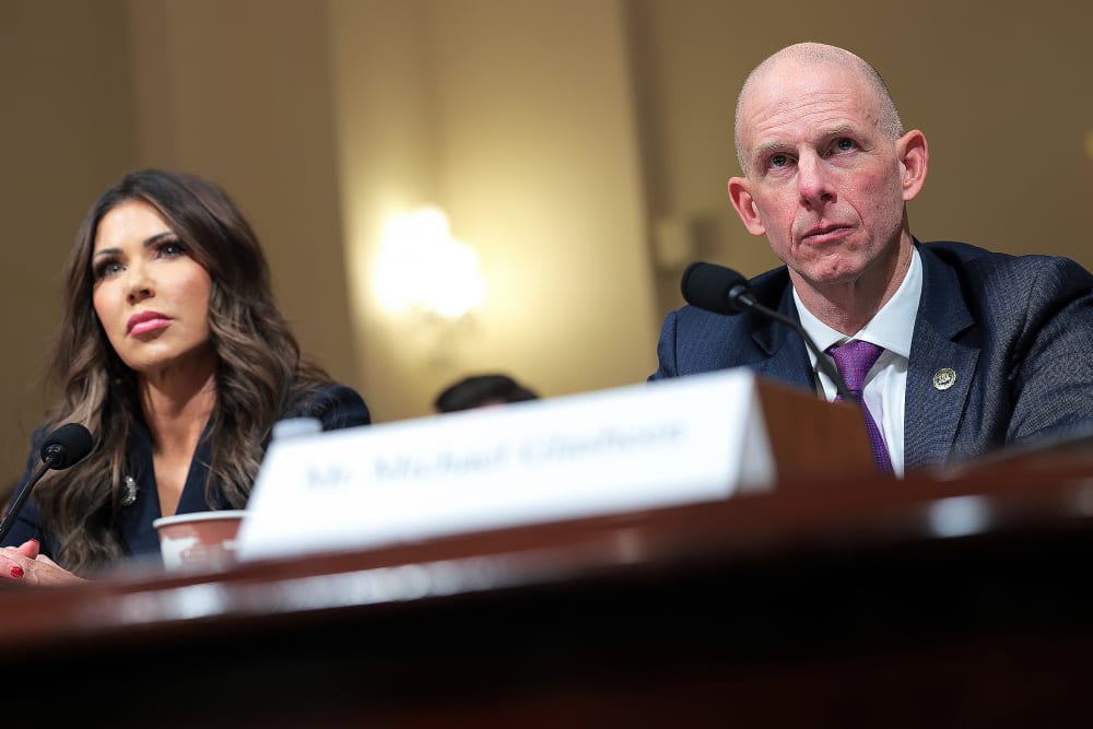 Operations director of the FBI’s National Security Branch Michael Glasheen testifies alongside Secretary of Homeland Security Kristi Noem during a House Committee on Homeland Security hearing on Dec. 11 in Washington.