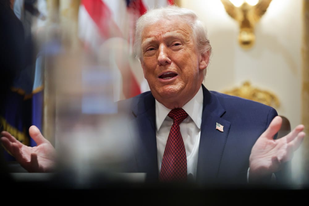 U.S. President Donald Trump participates in a roundtable discussion in the White House.