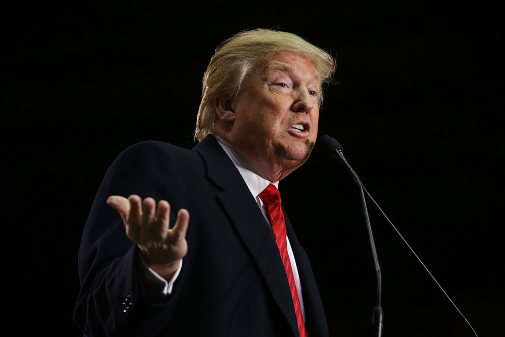 Republican presidential candidate Donald Trump speaks during a campaign rally Feb. 10, 2016 in Clemson, S.C. (Photo by Alex Wong/Getty)