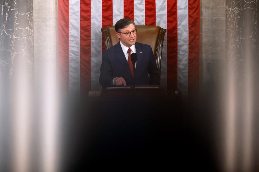 Speaker of the House Mike Johnson in the House Chamber of the Capitol on Jan. 3, 2025.