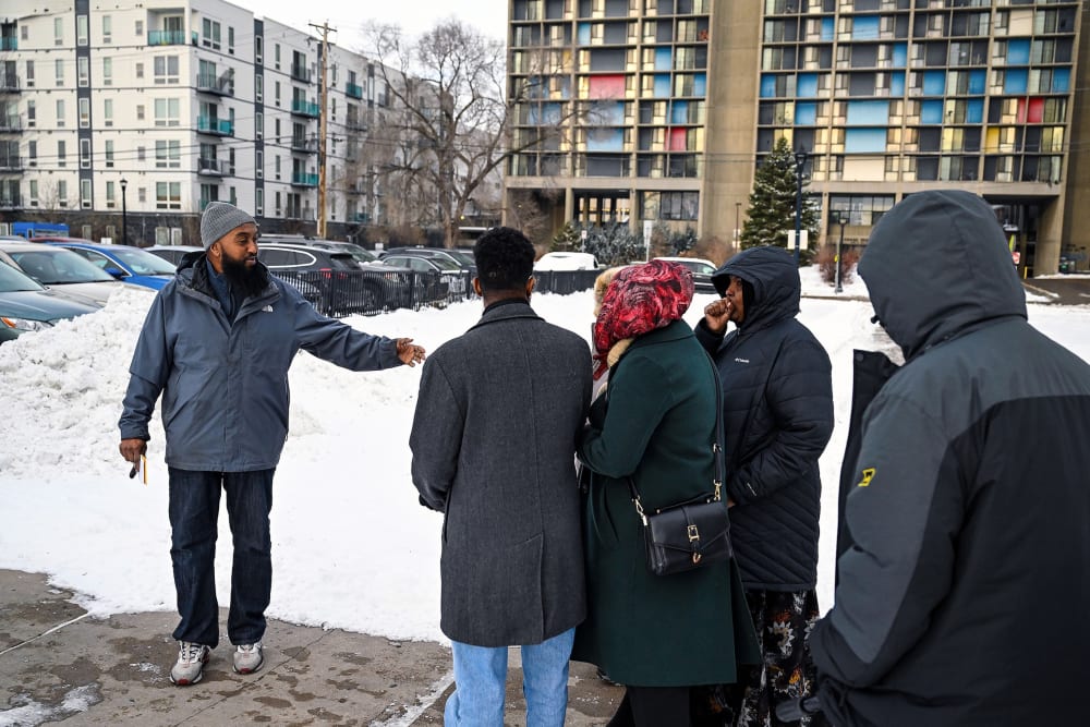 Minneapolis City Council member Jamal Osman (6th Ward) speaks to residents on Dec. 2, 2025, in Minneapolis.