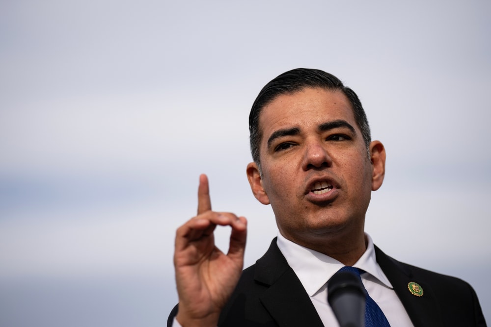 Rep. Robert Garcia speaks during a news conference outside the Capitol on Dec. 13, 2023.