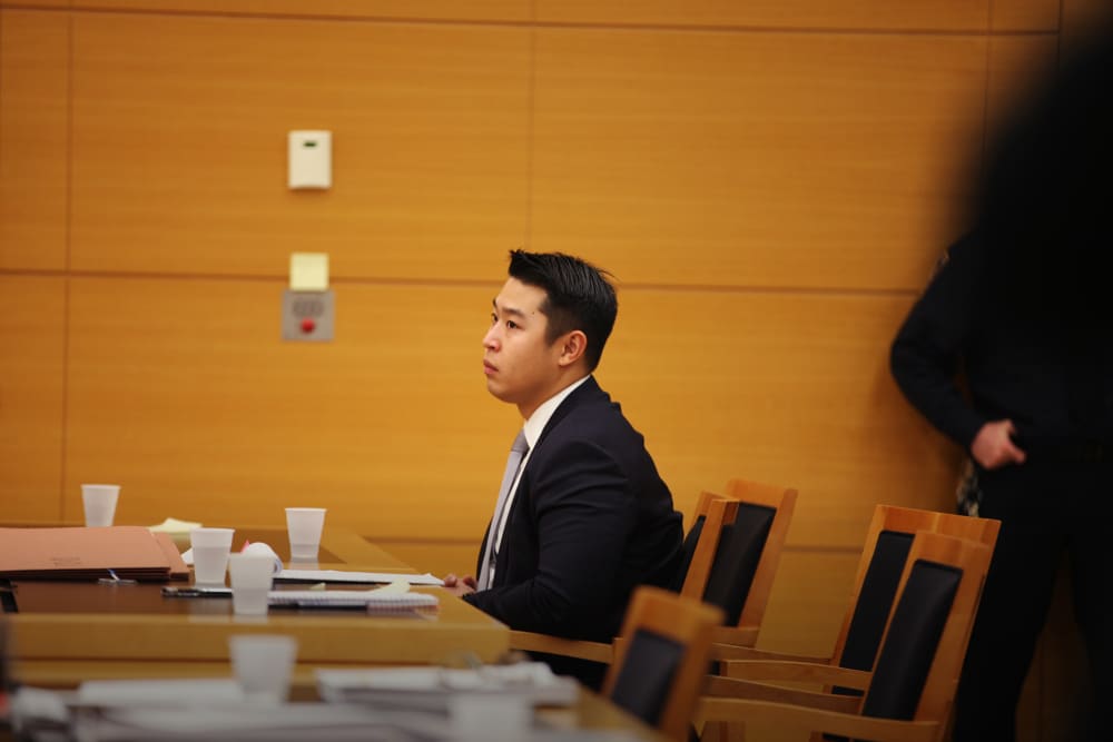 New York City police officer Peter Liang sits in court as testimony is read back for jurors during deliberations in his trial in Brooklyn Supreme Court Feb. 10, 2016 in New York City. (Photo by Byron Smith/Pool/Getty)