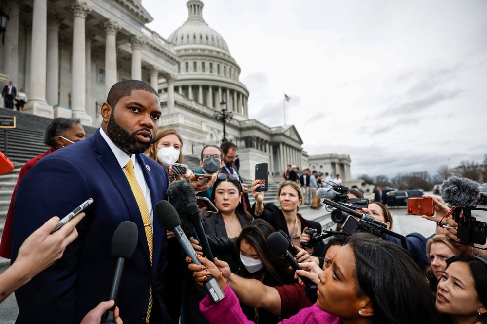 Image: Rep.- elect Byron Donalds, R-Fla., speaks to the media during the second day of elections for Speaker of the House outside the Capitol Building on Jan. 4, 2023.