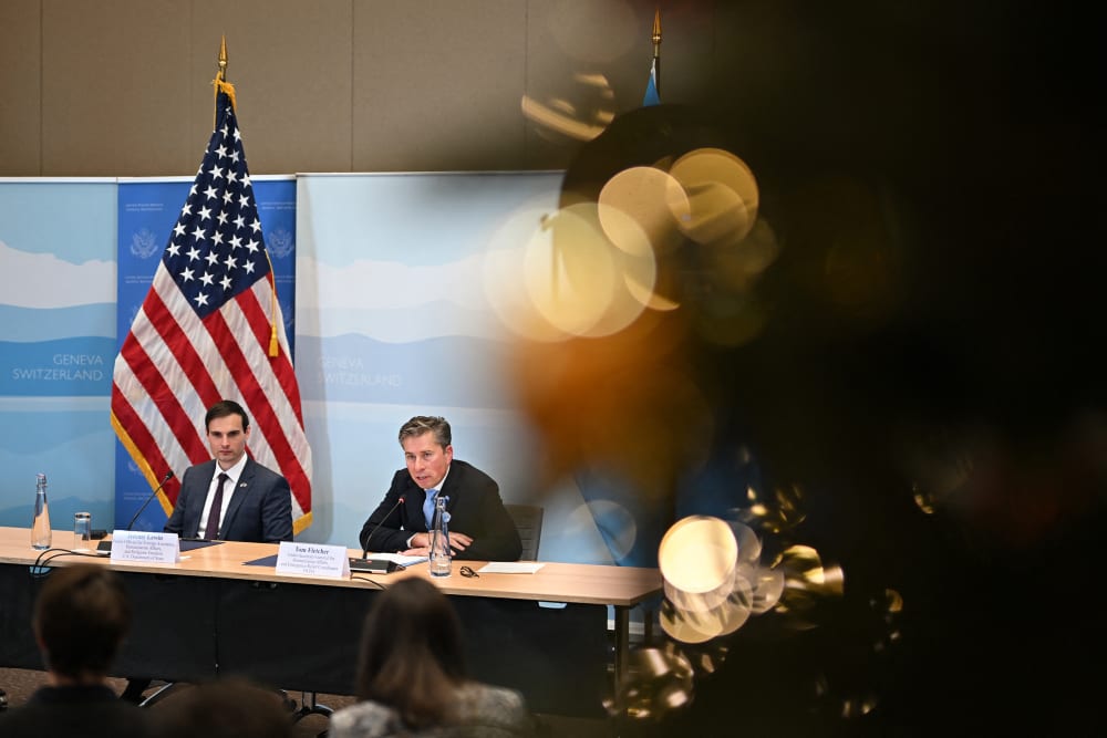 Jeremy Lewin, left, and Tom Fletcher at a signing ceremony.
