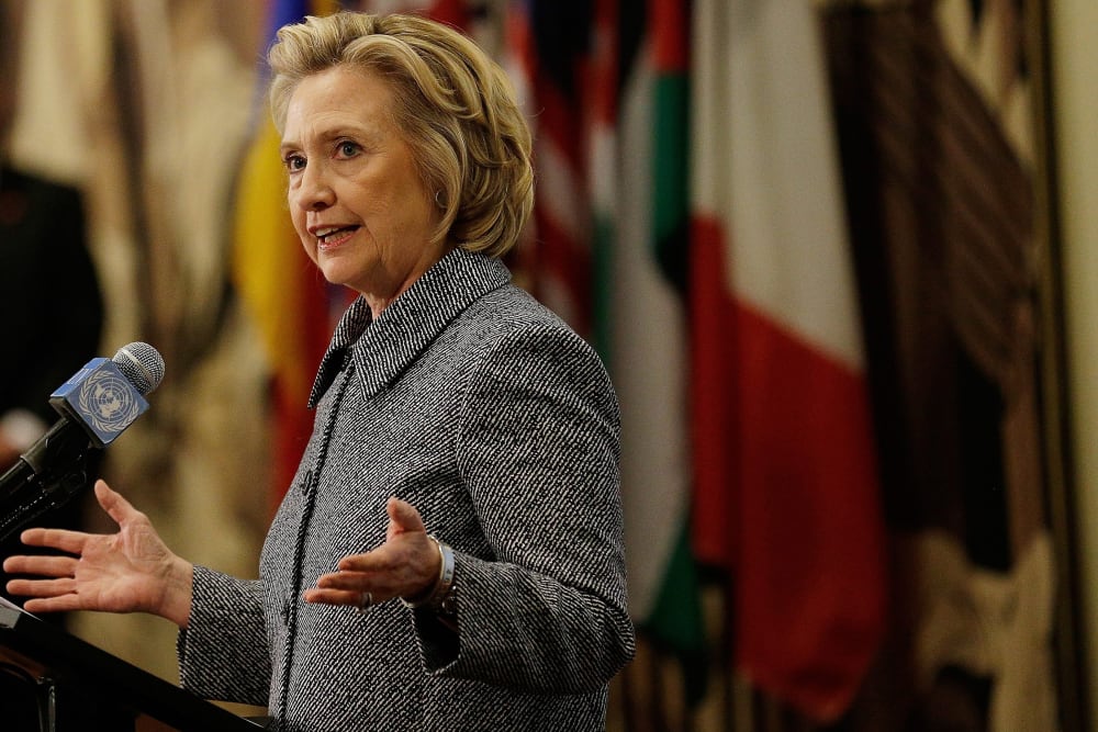 Former United States Secretary of State Hillary Clinton speaks to the media in regards to her use of a private email server while serving as Secretary of State in New York, on March 10, 2015.