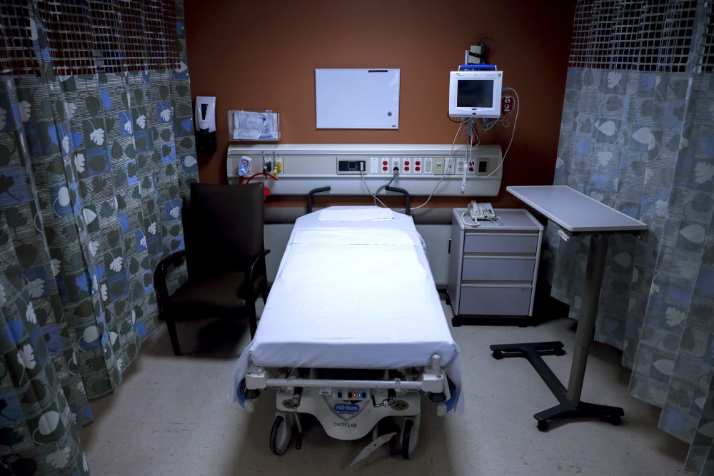 An empty hospital bed.