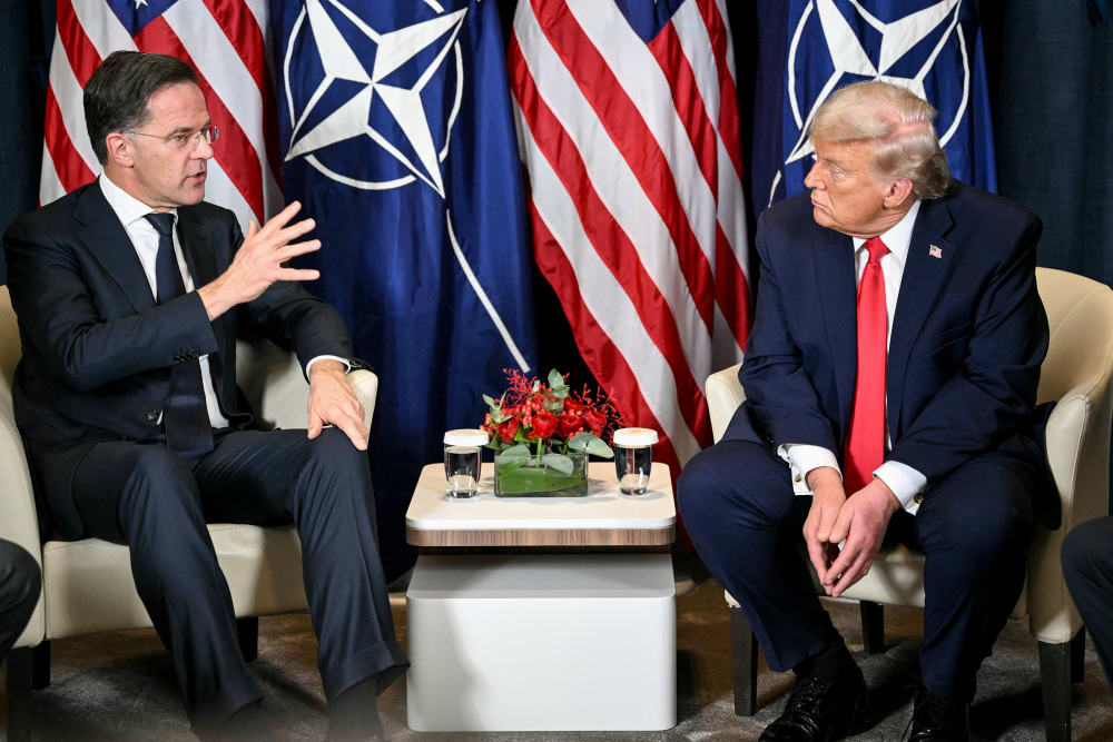 President Donald Trump (R) with NATO's Secretary-General Mark Rutte during a bilateral meeting on the sidelines of the World Economic Forum (WEF) annual meeting on Jan. 21, 2026 in Davos.