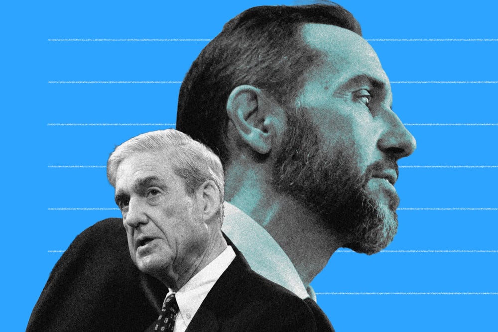 A photo illustration of Jack Smith and Robert Mueller