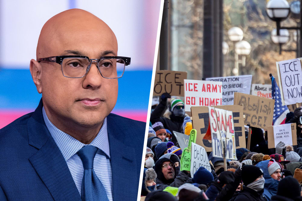 Ali Velshi; Demonstrators against the ongoing Immigration and Customs Enforcement (ICE) deployment during a protest on Jan. 25, 2026.