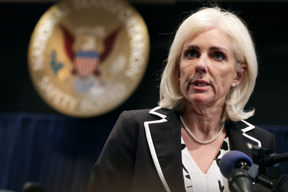 Jennifer Homendy speaks into a microphone.