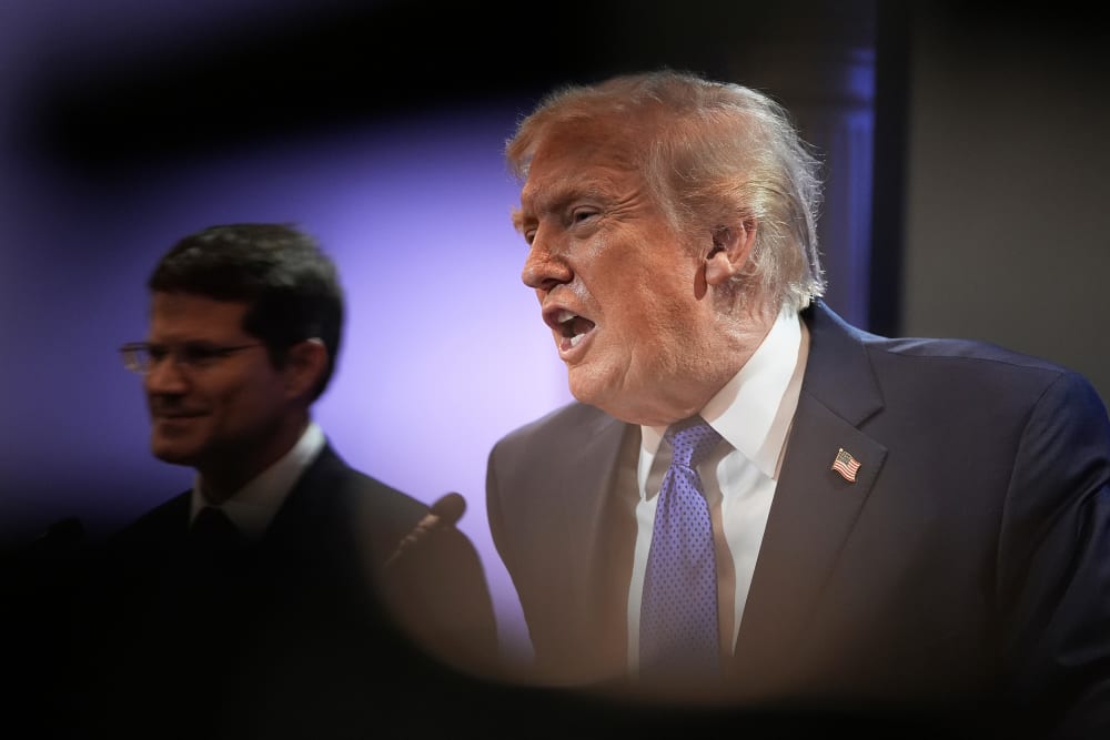 John Sauer, left, and Donald Trump.