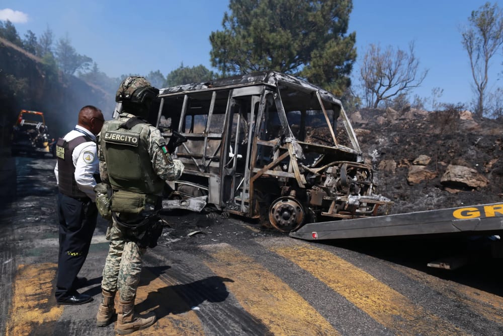 A soldier stands guard in Cointzio, Mexico