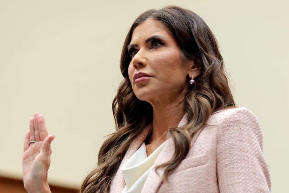 Secretary of Homeland Security Kristi Noem is sworn in as she testifies during a House Judiciary Committee hearing on March 04, 2026 in Washington, D.C.