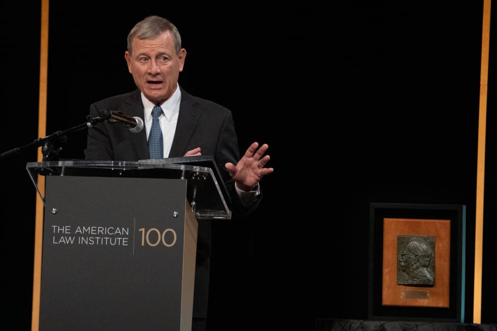 Washington, DC - May 23: Chief Justice of the United States John G. Roberts, Jr. received the Henry J. Friendly Medal at The American Law Institute's 2023 Annual Dinner at the National Building Museum on Tuesday, May 23, 2023. (Photo by Sarah L. Voisin/The Washington Post via Getty Images)
