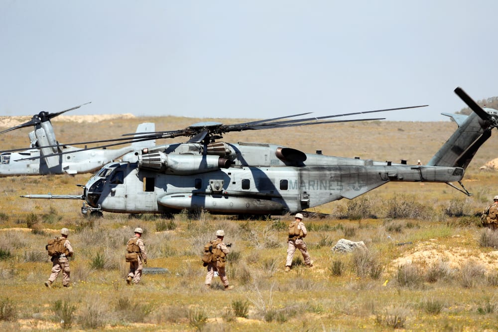 US soldiers of the United Stade Marine Corps (USMC) of Battalion Landing Team 2nd Battalion, 6th Marine Regiment (BLT 2/6), 26th Marine Expeditionary Unit during the joint Israeli-US military "Juniper Cobra" exercise at the Tze'elim urban warfare training centre.
