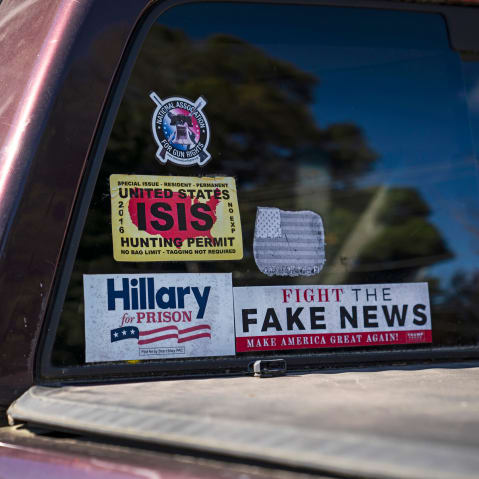 Bumper stickers on a truck in Georgia.
