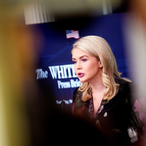 White House press secretary Karoline Leavitt in the Brady Press Briefing Room at the White House.