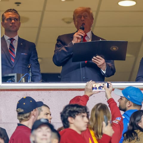 President Donald Trump delivers the Oath of Enlistment at Northwest Stadium in Landover, M.D.