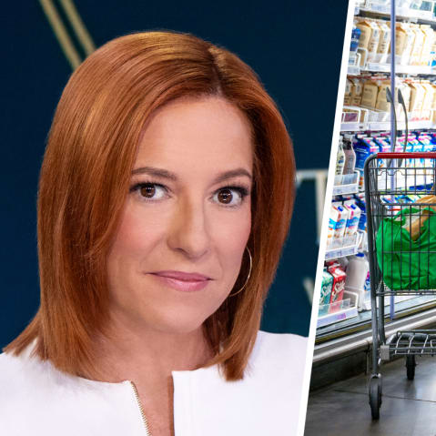 Jen Psaki; A customer shops for produce at a grocery store.