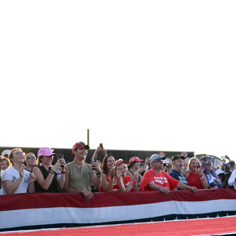 President Donald Trump dances as he leaves the stage in Des Moines, I.A.