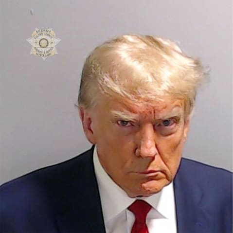U.S. President Donald Trump's booking photo at the Fulton County Jail.