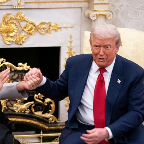 Saudi Arabia's Crown Prince Mohammed bin Salman and US President Donald Trump during a meeting in the Oval Office of the White House.