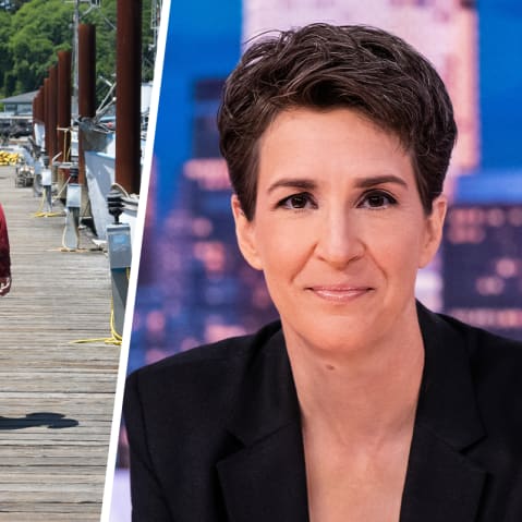 A commercial fisherman walks along the dock in Newport, OR.; Rachel Maddow.