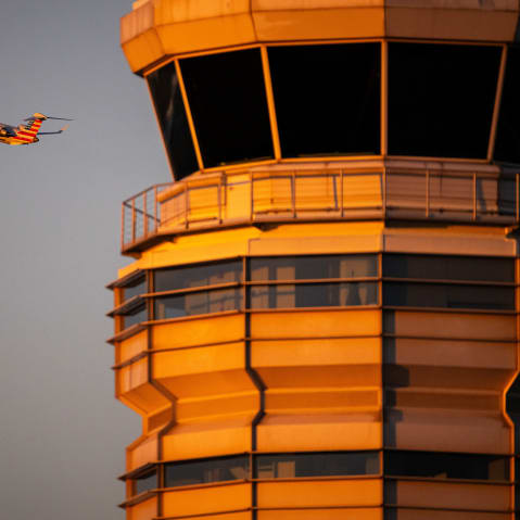 A plane takes off from Ronald Reagan Washington National Airport in Arlington, V.A.