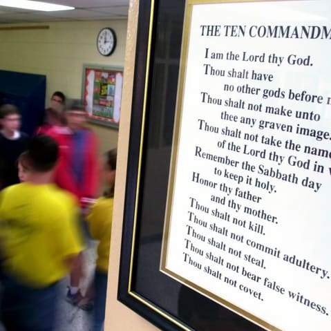 The Ten Commandments in the front hall of a school.