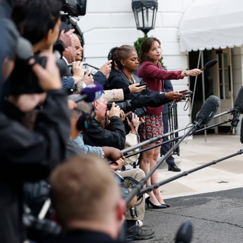 President Donald Trump speaks to members of the media in Washington, D.C.