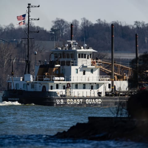 A U.S. Coast Guard ship on the Potomac River in Arlington, V.A.