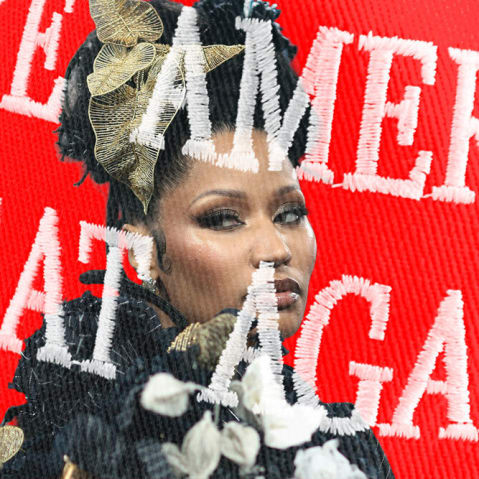 A photo illustration of Nicki Minaj and a "Make America Great Again" hat.