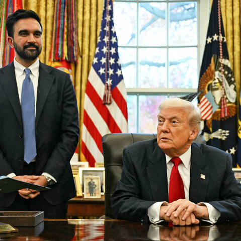 US President Donald Trump meets with New York Mayor-elect Zohran Mamdani in the Oval Office at the White House.
