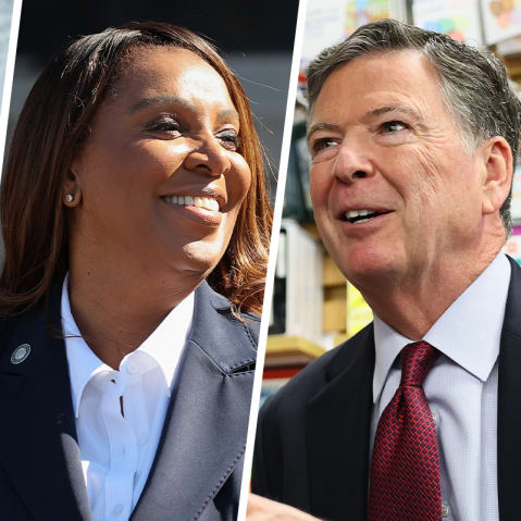 Lindsey Halligan; Letitia James; James Comey.