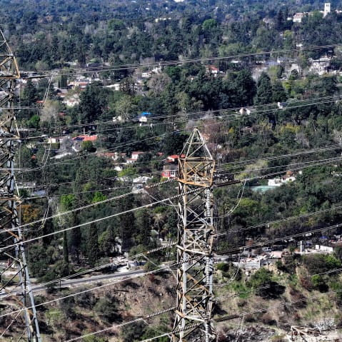 Transmission towers above Altadena and Pasadena on March 20, 2025.
