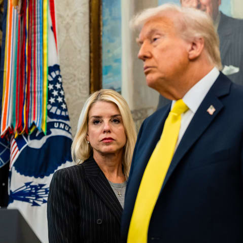 Attorney General Pam Bondi and President Donald Trump in the Oval Office.