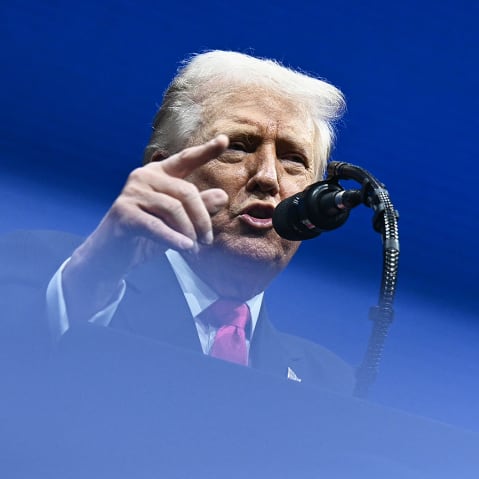 US President Donald Trump delivering remarks.