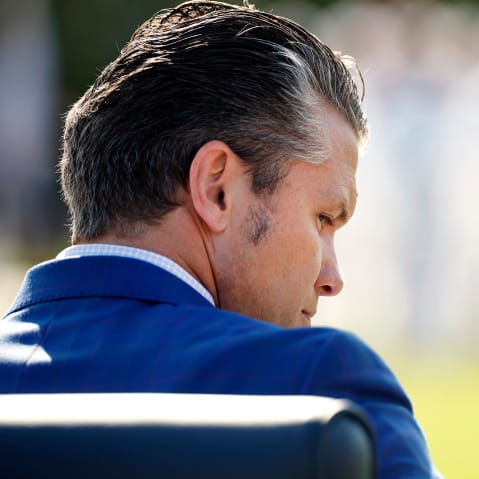 U.S. Secretary of War Pete Hegseth attends the Department of War 2025 National Prisoner of POW/MIA Recognition Day ceremony at the Pentagon on Sept. 19, 2025 in Arlington, VA.