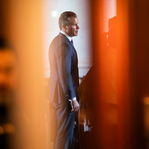 Secretary of Defense Pete Hegseth departs after a secure briefing about Venezuela with lawmakers and Secretary of State Marco Rubio on Capitol Hill on Nov 5, 2025, in Washington, D.C.