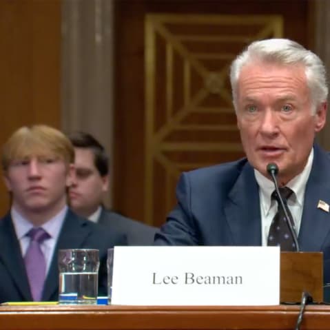 A screengrab of Lee Beaman as he speaks during a hearing on his nomination to be a member of the board of directors of the Tennessee Valley Authority.