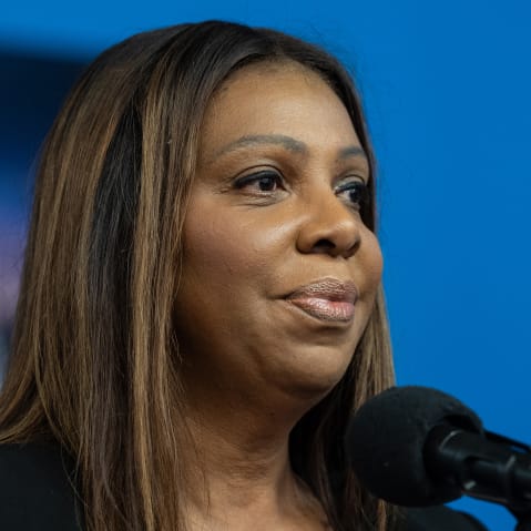 State Attorney General Letitia James speaks at National Action Network Headquarters in New York City.