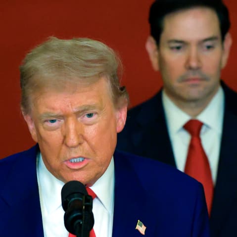 President Donald Trump addresses the nation alongside Secretary of State Marco Rubio from the White House on June 21, 2025.