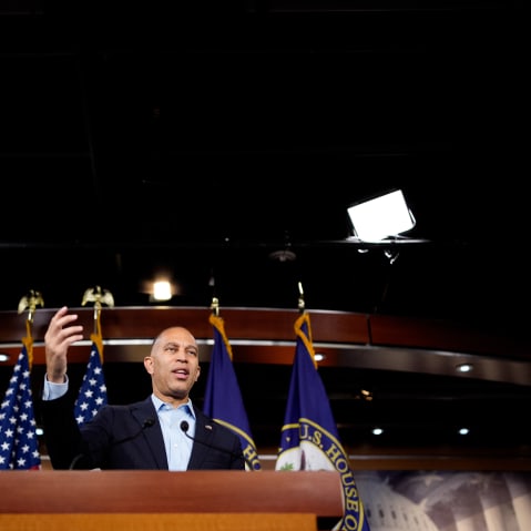 House Minority Leader Hakeem Jeffries during a news conference at the Capitol.